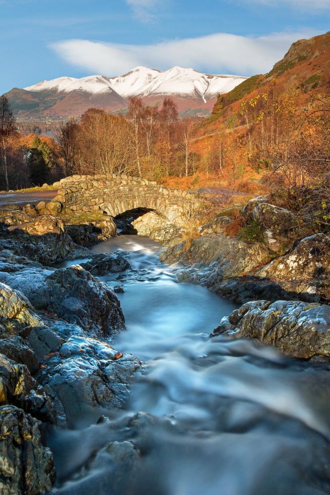 A long exposure shot in Winter sunshine at Ashness Bridge with Barrow Beck in full spate.