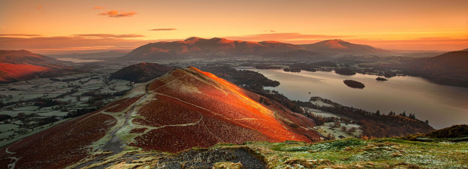 First Light on Catbells and Skiddaw panorama