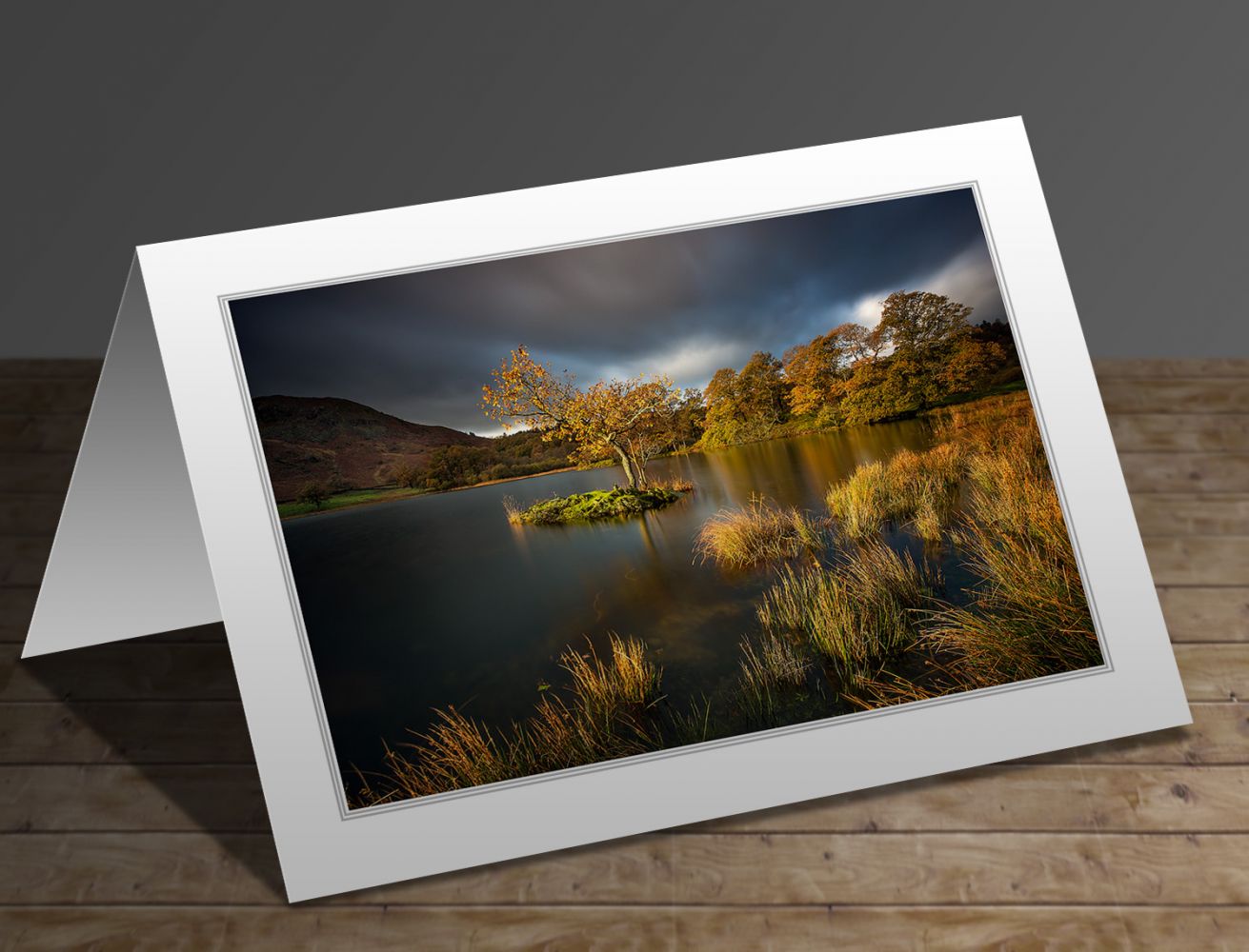 A greetings card containing the image Autumn Light on Rydal Water by Martin Lawrence