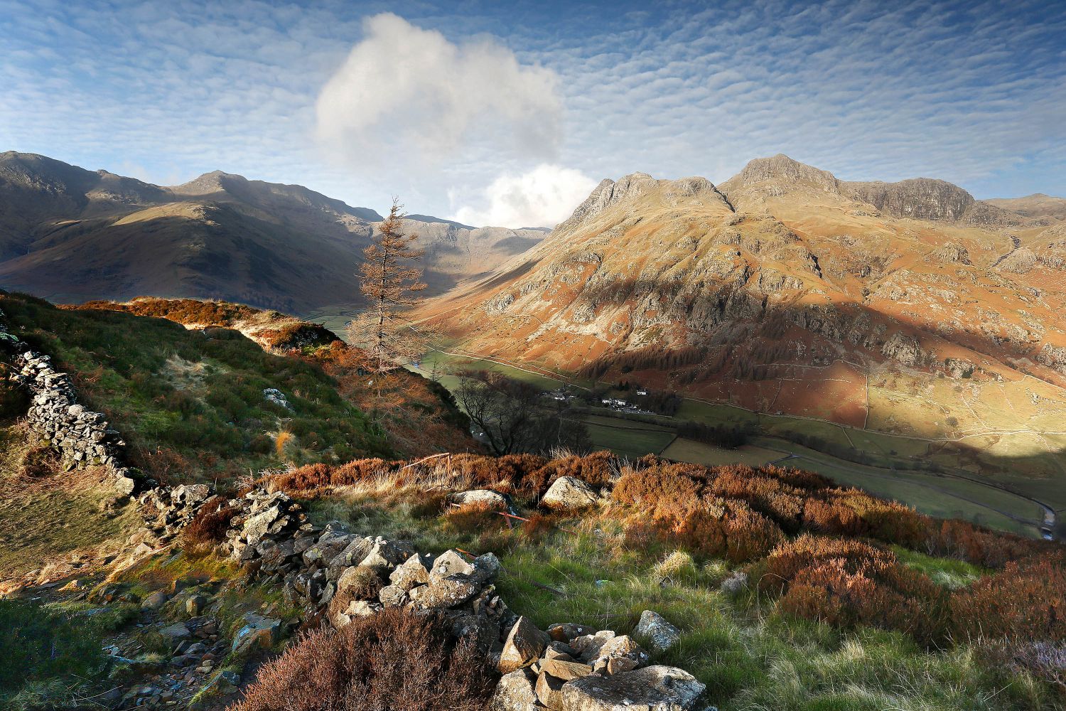 The Langdale Pikes under winter sunshine by Martin Lawrence