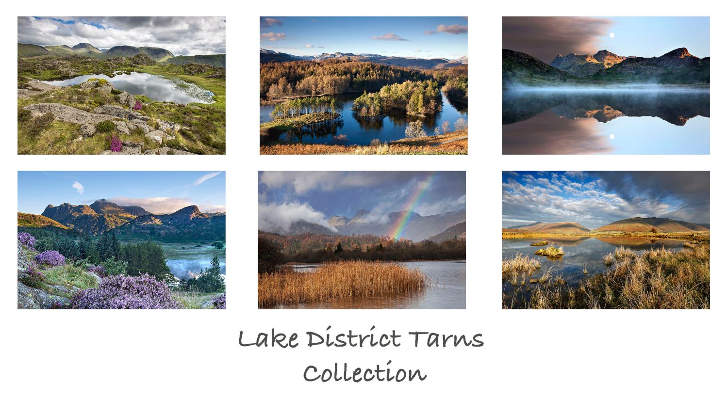 A pack of 6 Lake District Greeting cards featuring stunning images of some of the English Lake District's most famous tarns including Blea Tarn and Elterwater Tarn