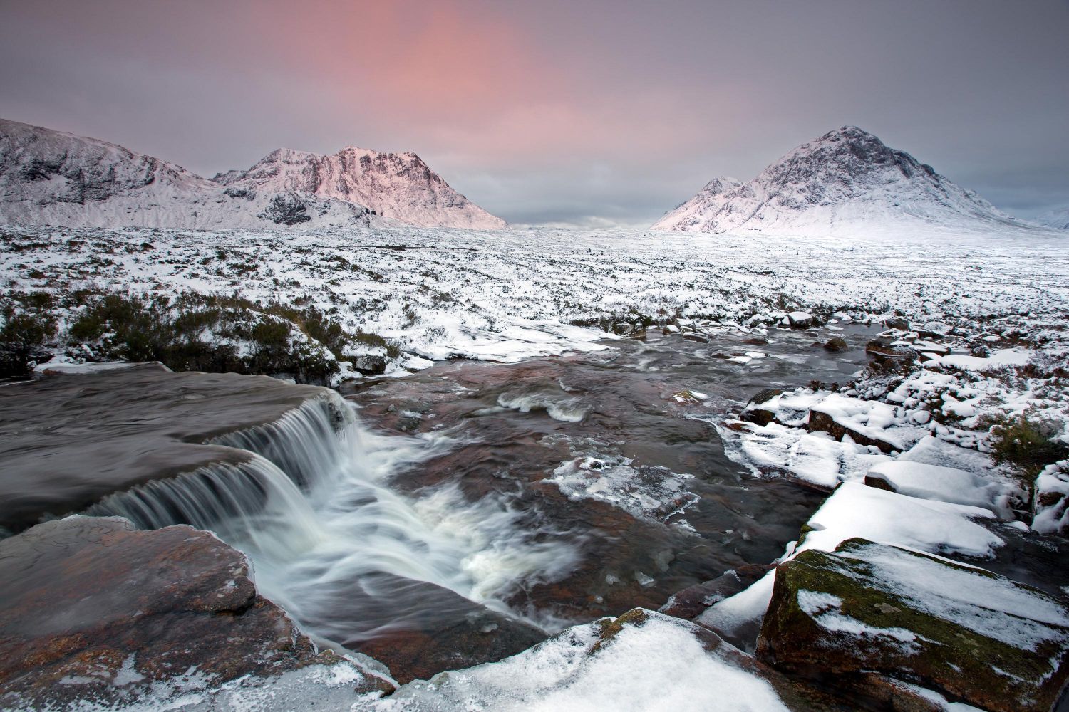 The Cauldron Falls, Rannoch Moor, Glencoe with Buachaille Etive Mor and Creise