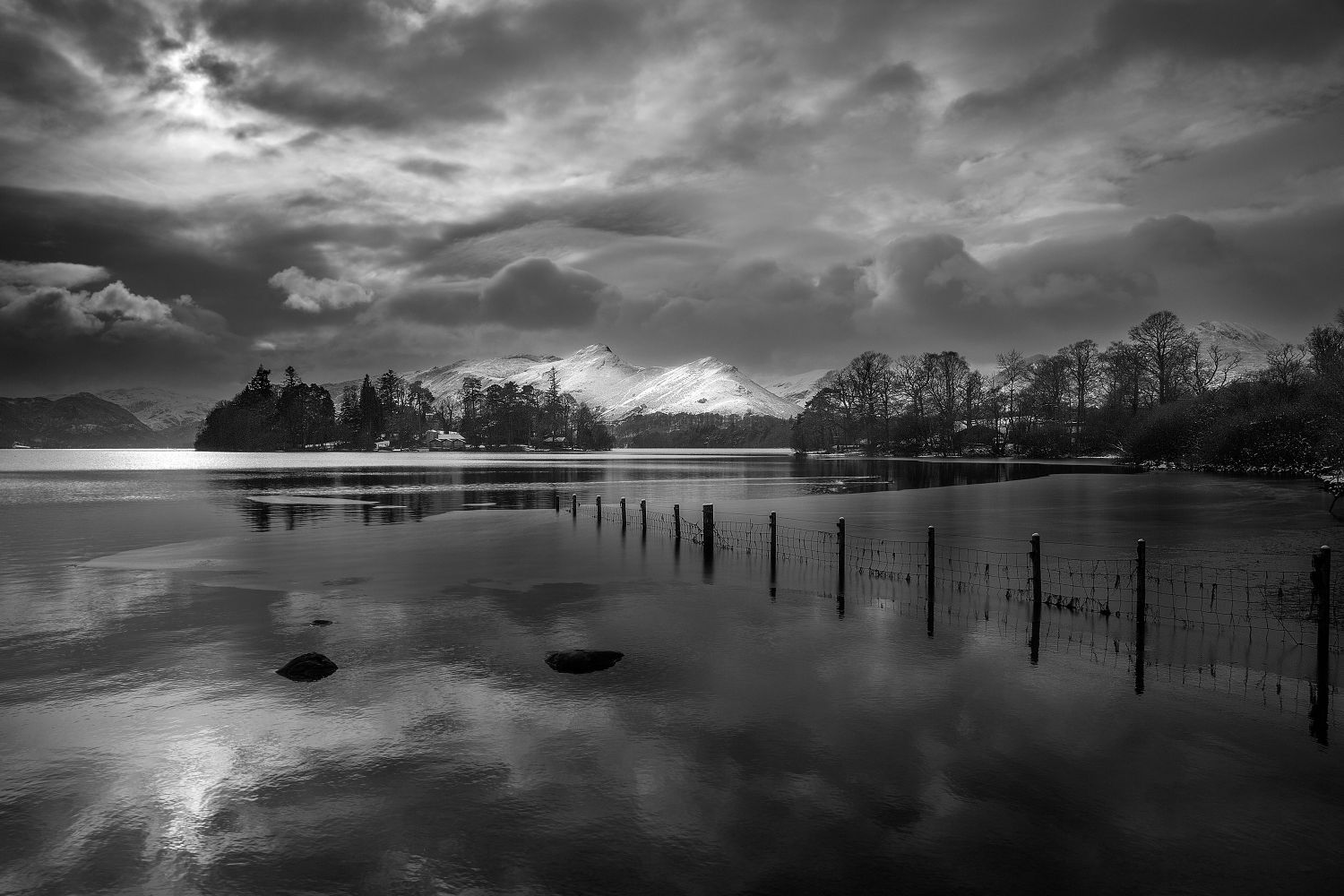 Catbells the Light at the end of the Lake in Black and White