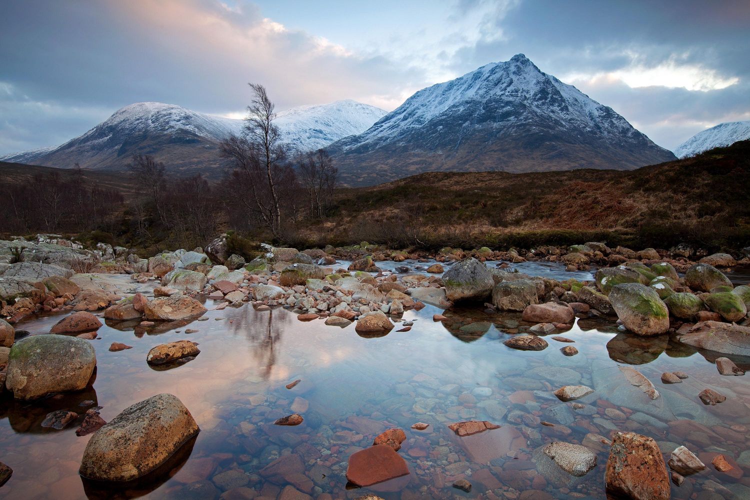 Meall a'Bhuiridh and Creise at Glencoe rising above the head of Glen Etive.