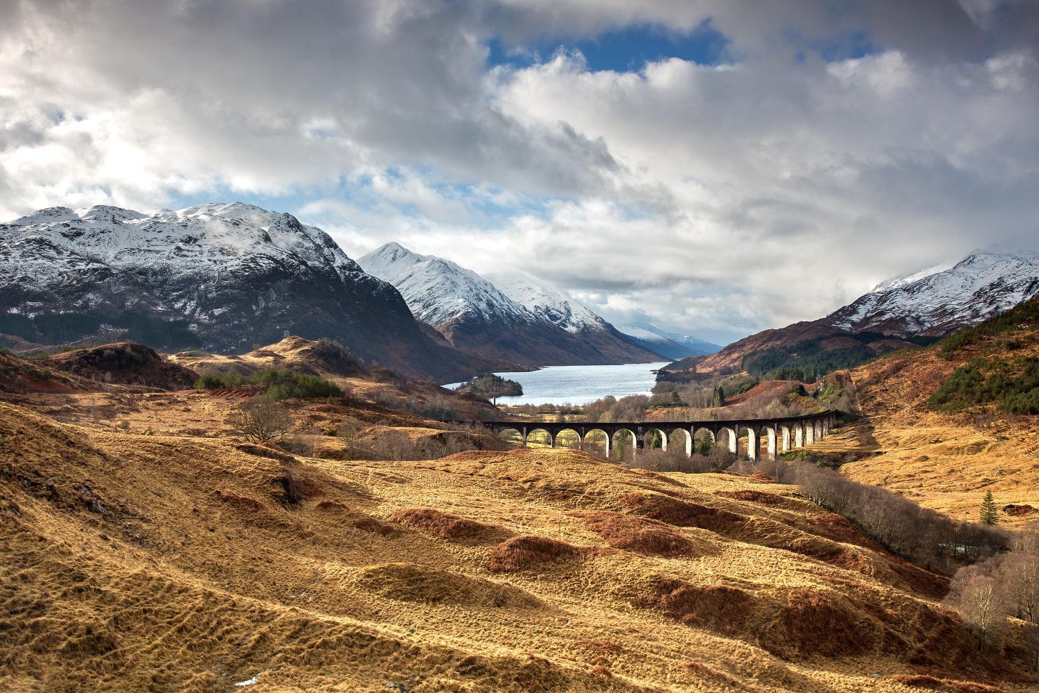 The Glenfinnan Viaduct and Loch Shiel made famous in the Harry Potter films.