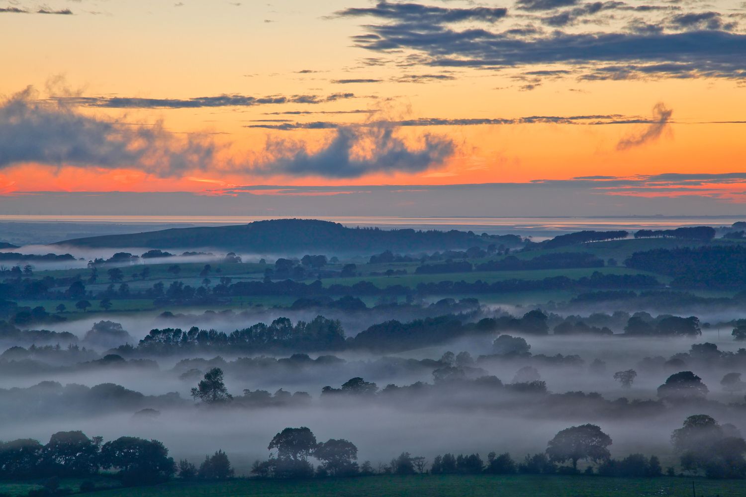 Sunset over Morecambe Bay from Beacon Fell Country Park, Lancashire