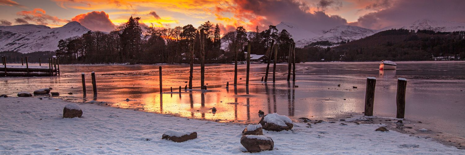 Sunset over a frozen Derwentwater by Landscape Photographer Martin Lawrence