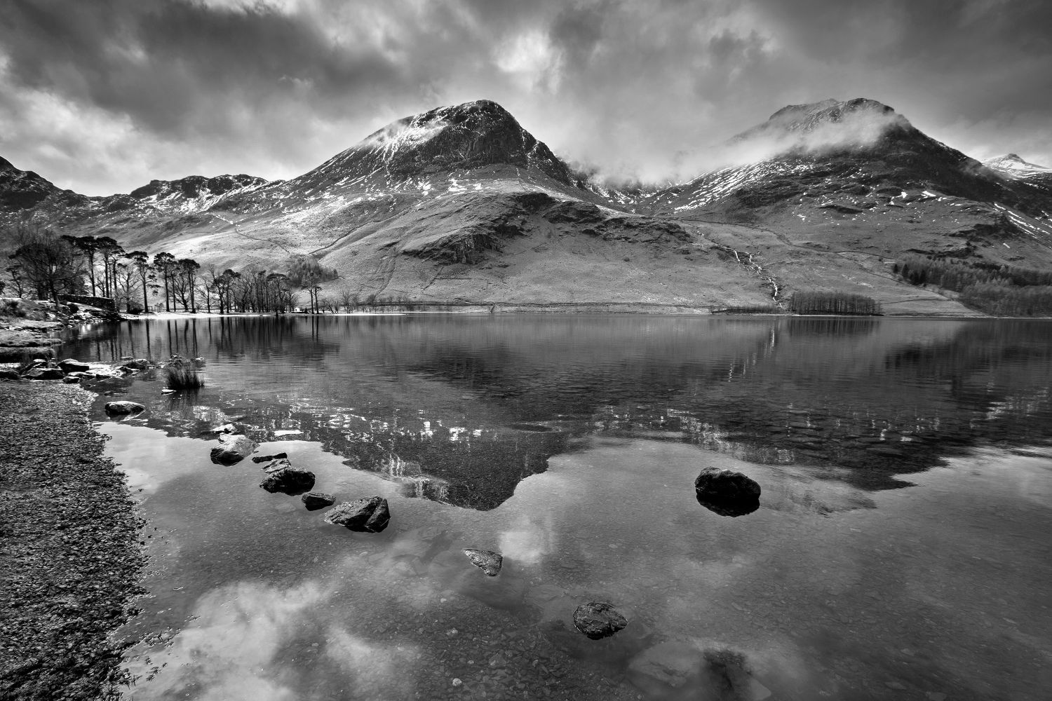 Melting snow on High Crag Buttermere in Black and White by Martin Lawrence