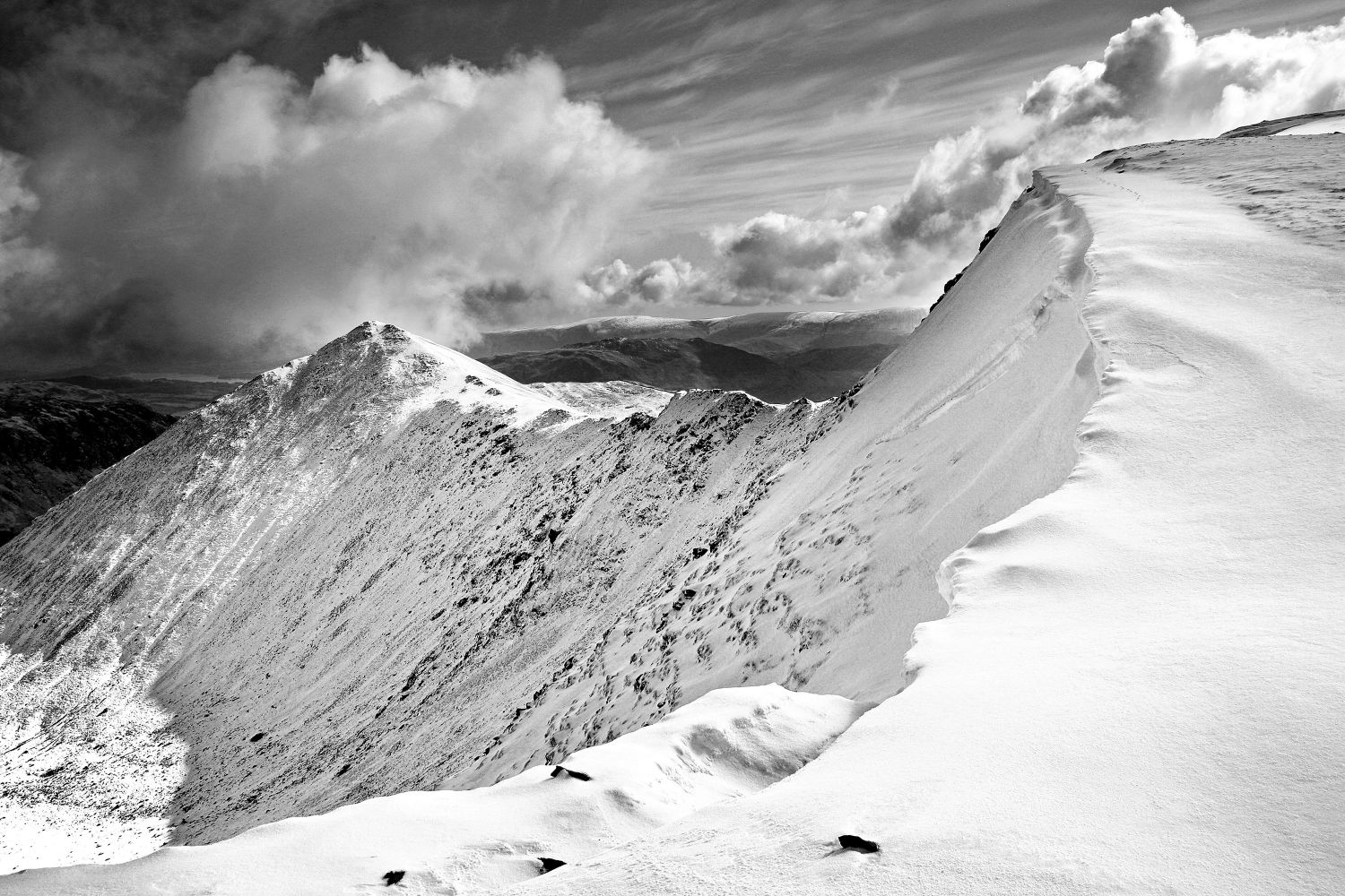 Swirral Edge from the approach to Helvellyn in Black and White by Martin Lawrence