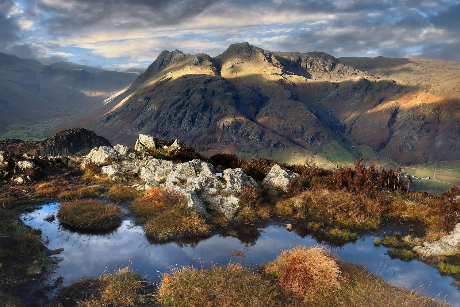 The Langdale Pikes from the approach to Side Pike by Martin Lawrence