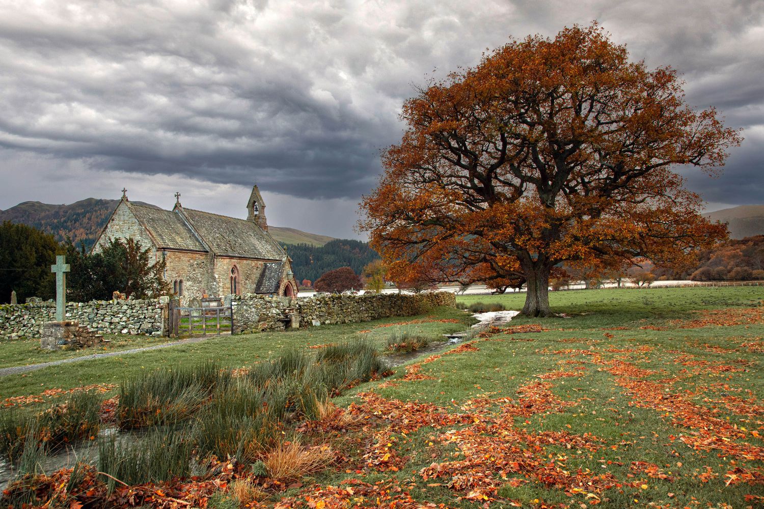 Autumn surrounds St Bega's Church Bassenthwaite