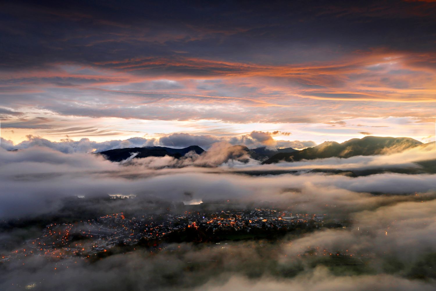 The lights of Keswick from Latrigg summit