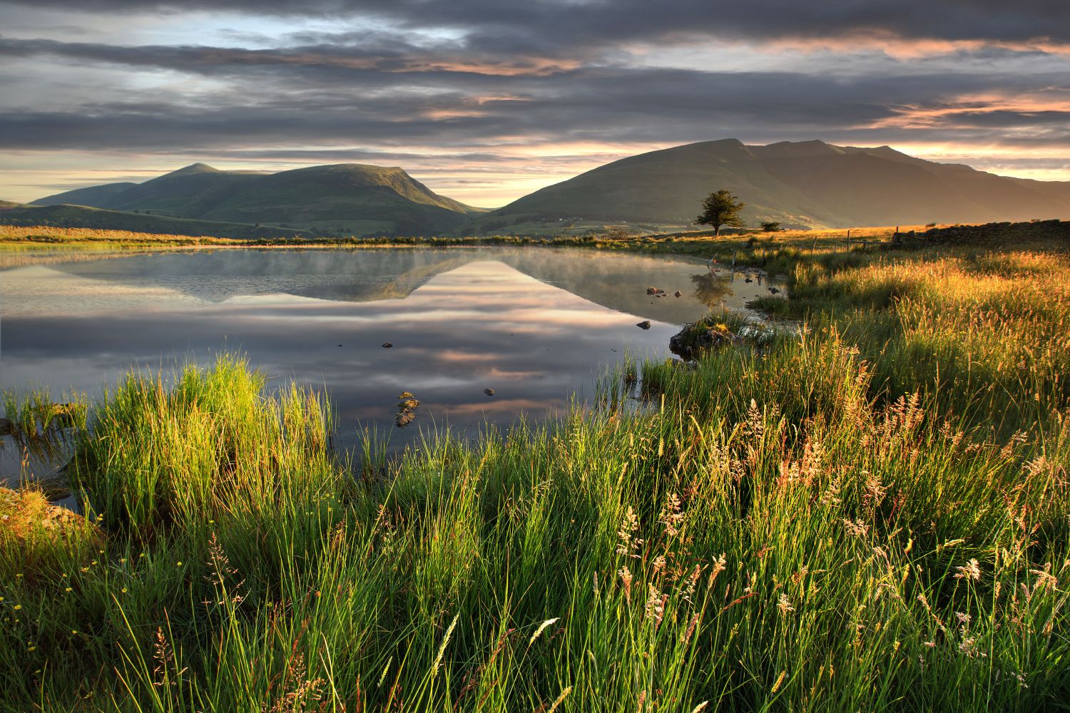 Mist at sunrise on Tewet Tarn  by Martin Lawrence photography