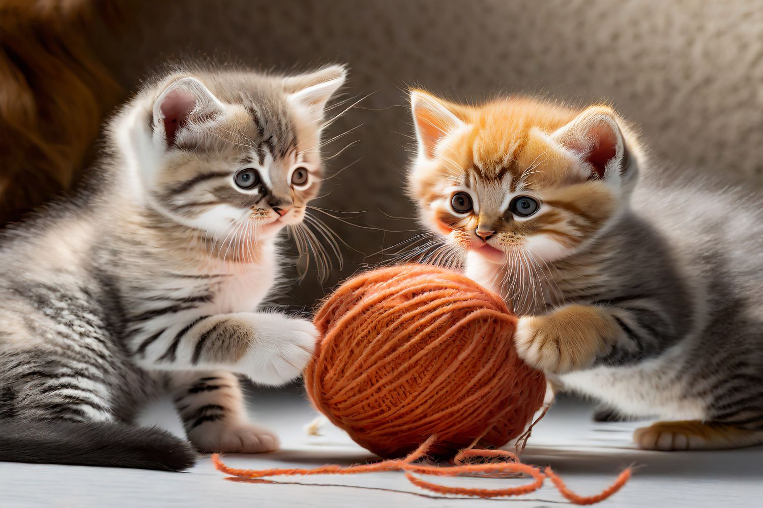 Kittens playing with a ball of wool by Martin Lawrence Photography