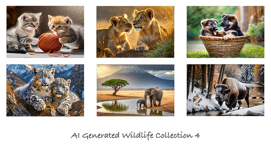 AI Generated Wildlife Collection 4 - Pack of 6 by Martin Lawrence Photography