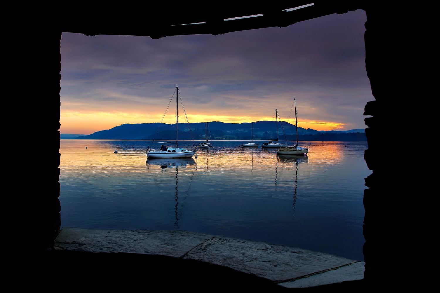 A Windermere sunset through the square window