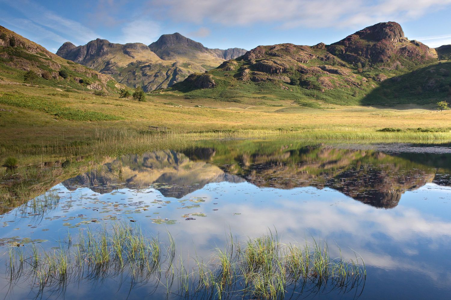 Reflections of the Langdales in Blea Tarn