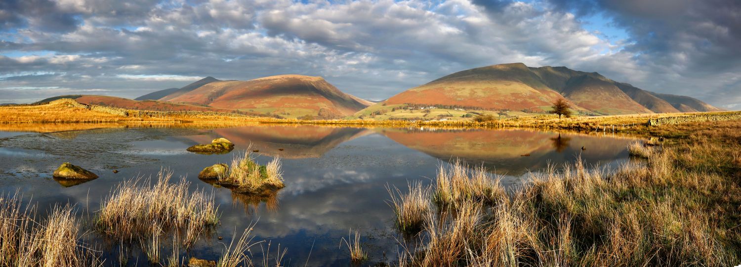 Reflections of Skiddaw and Blencathra in Tewet Tarn