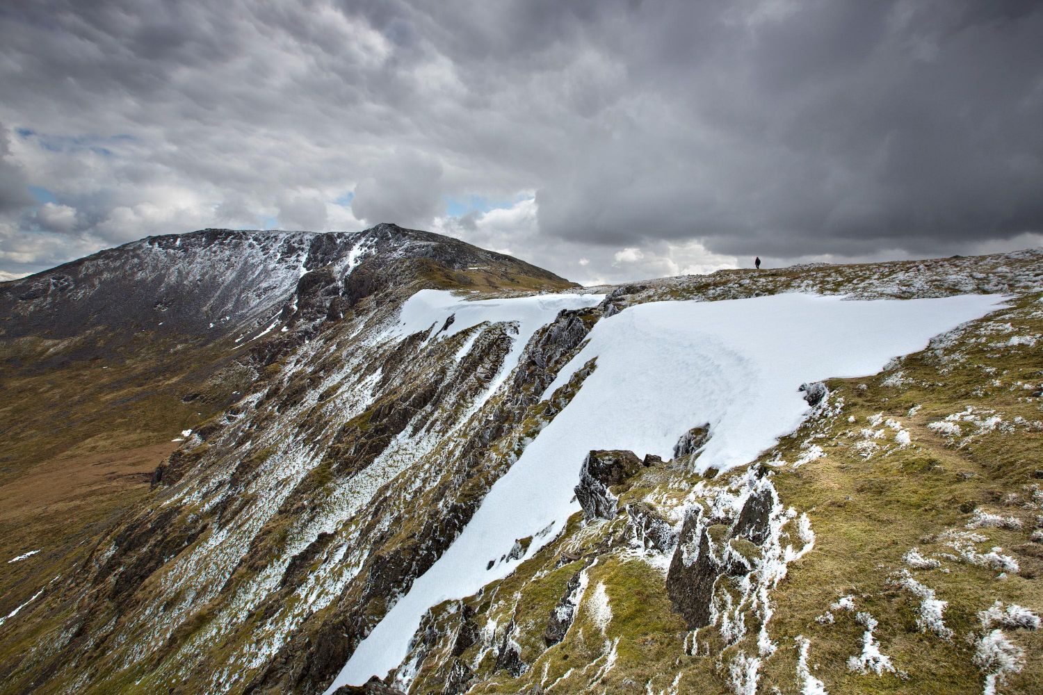 A hiker on the ridge from Red Pike to High Stile, Buttermere in the English Lake District