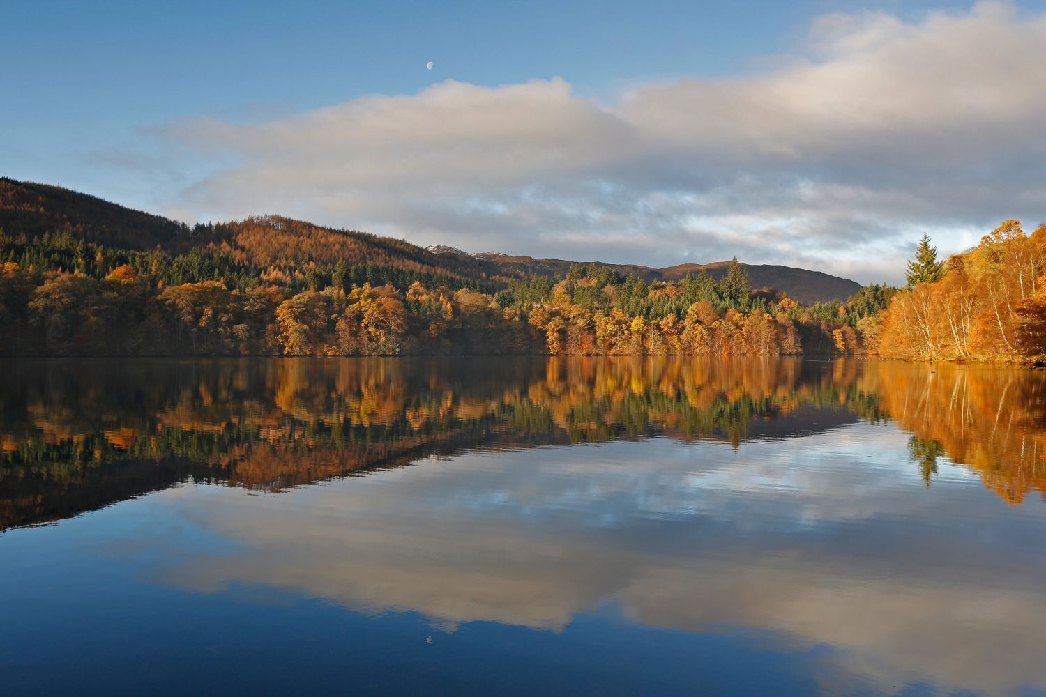 Autumn moon over Loch Faskally 