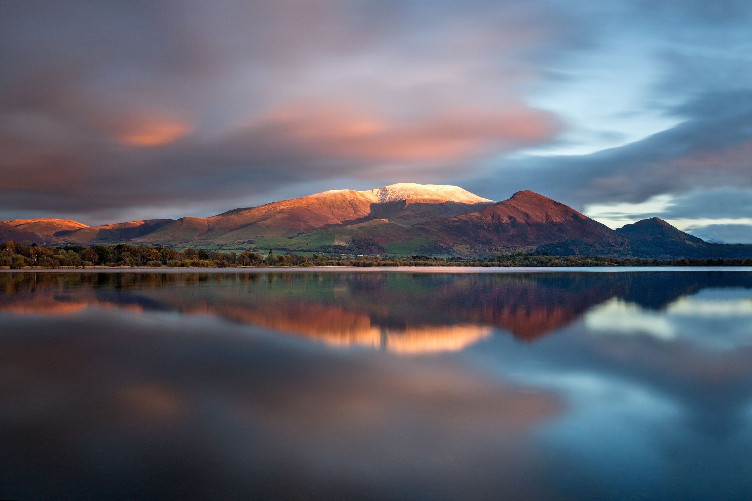 Sunset over a snow capped Skiddaw