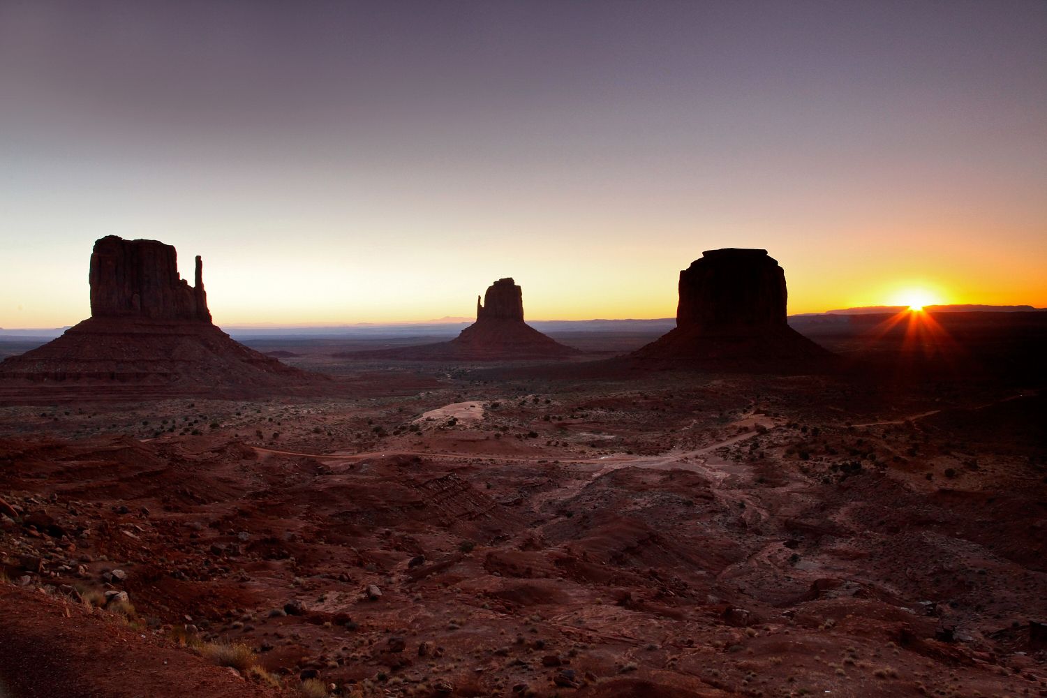 Monument Valley sunrise showing all the Monument Valley Butes