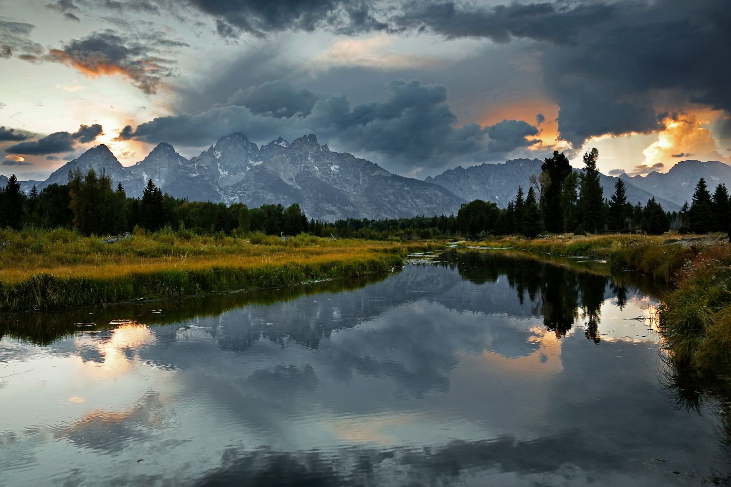 Sunset over the Teton from Schwabacher Landing, Grand Teton