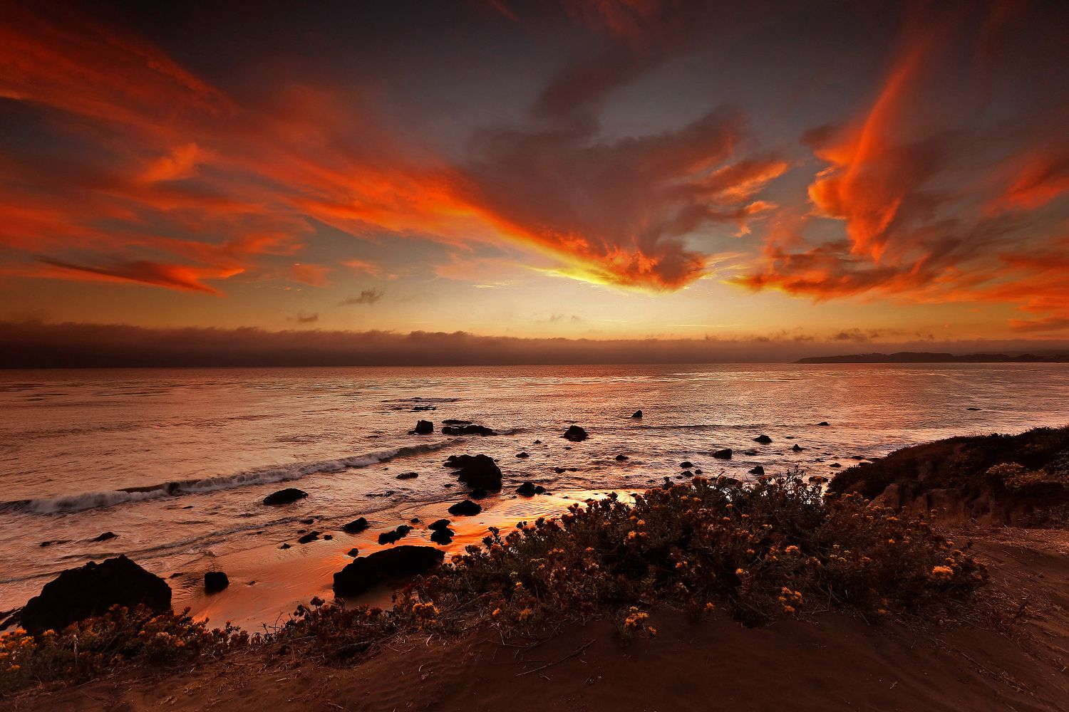 Sunset at Cambria Beach on the Pacific Coast Highway California