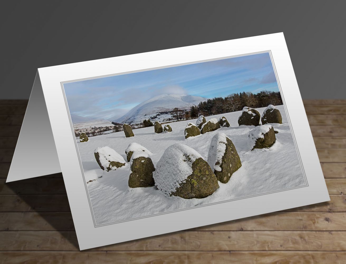 Snow on Blencathra from Castlerigg Stone Circle Lake District greeting card