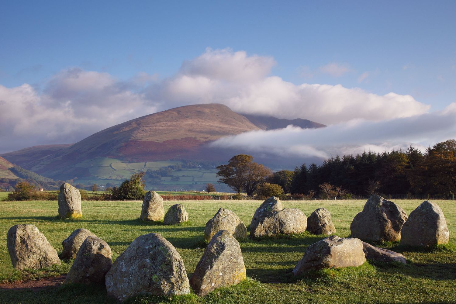 Gathering storm clouds over Castlerigg Stone Circle near Keswick in the English Lake District