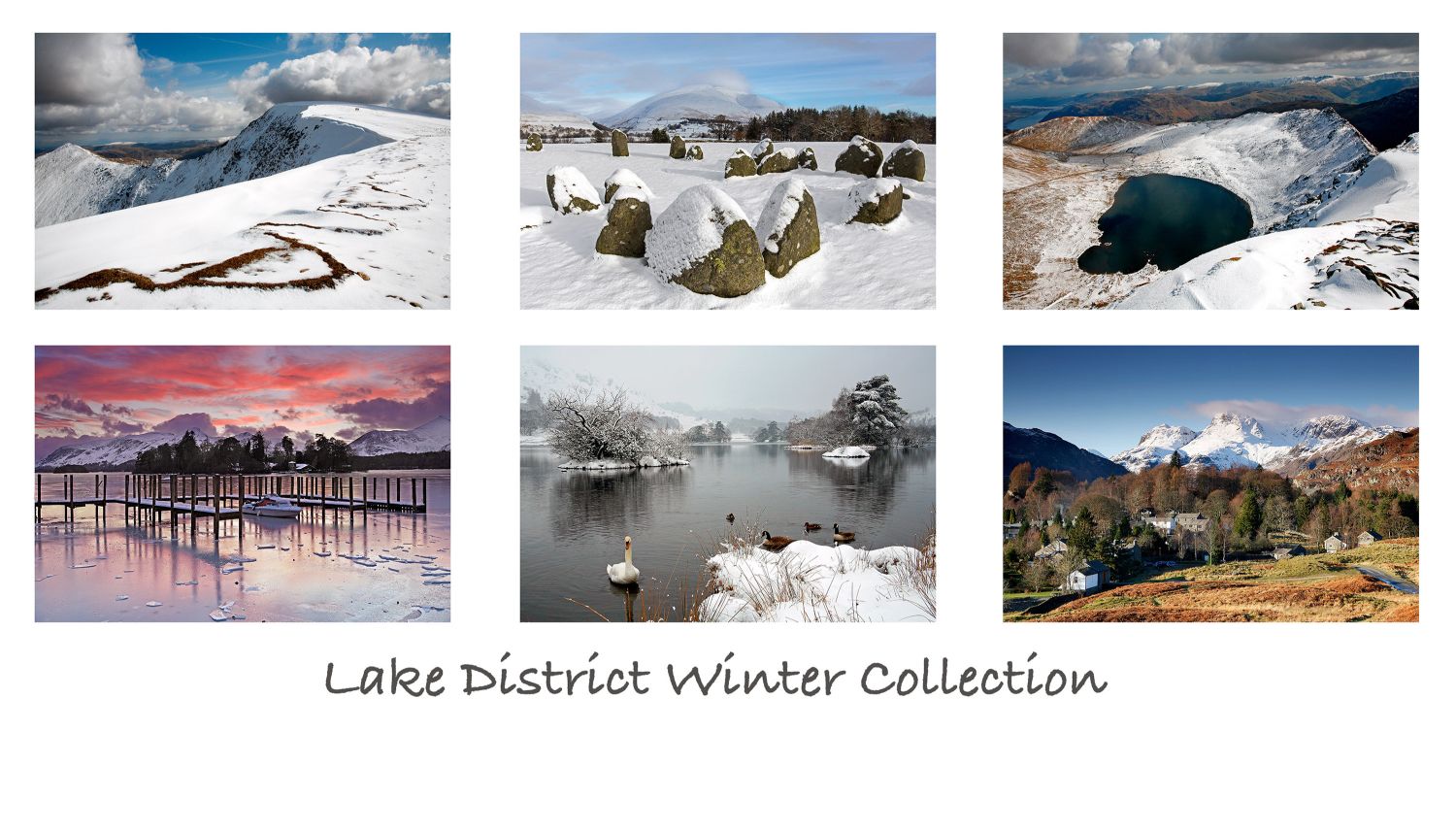 A pack of 6 Lake District Greeting cards featuring stunning snowy images of some of the beautiful English Lake District lakes and mountains.
