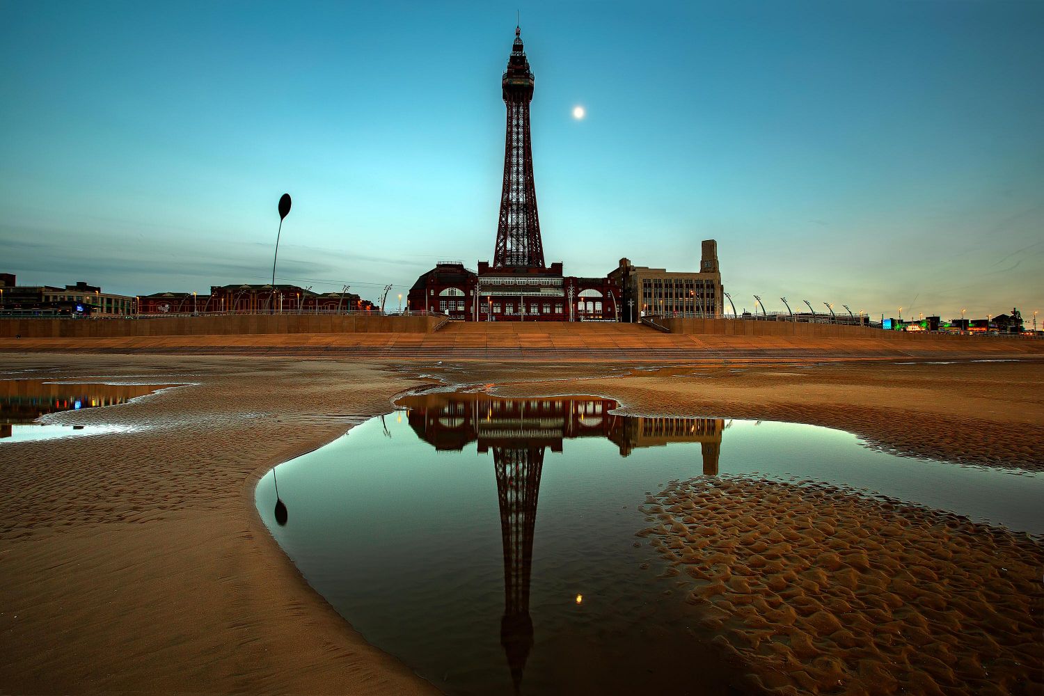 Moonlight over Blackpool Tower at sunset