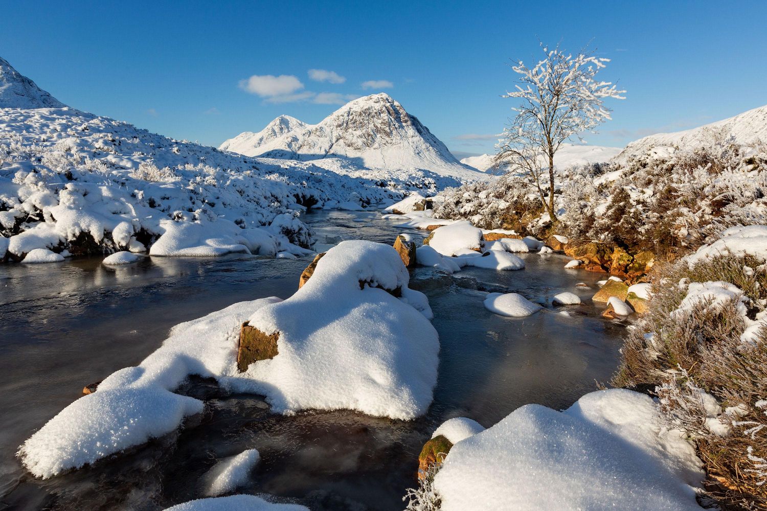 Snow on Buachaille Etive Mor at the head of Glencoe