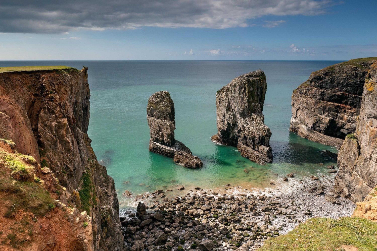 Elegug Stacks which lie alongside the Pembrokeshire Coast Path