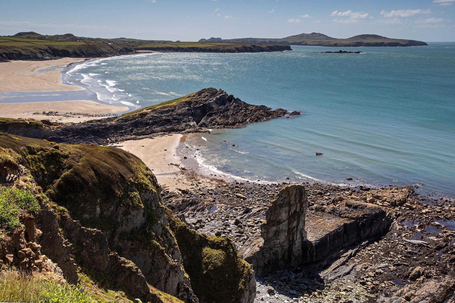 Looking back over Whitesands Beach to Ramsay Island near St David's, Pembrokeshire