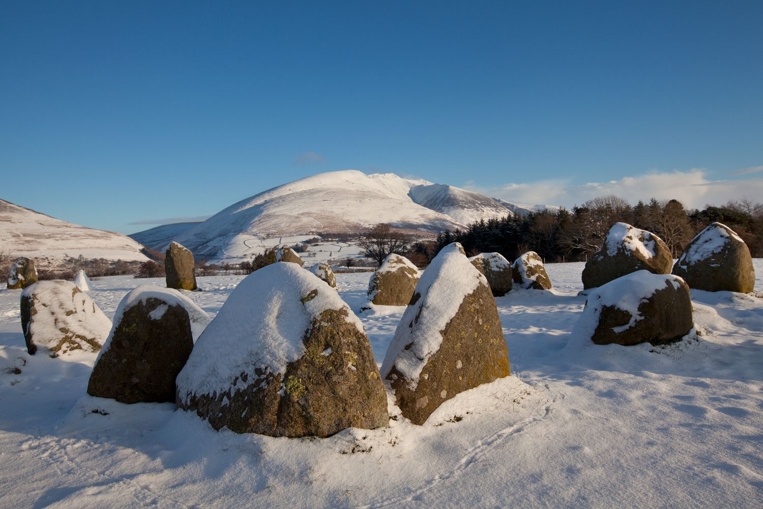 Snow on Blencathra from Castlerigg Stone Ciircle